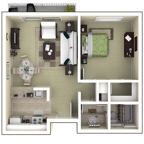 Floor plan for 1 bed, 1 bath, 675 sqft